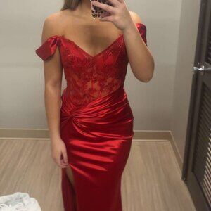 Red silk prom dress with sheer corset Dillard's size 1/2